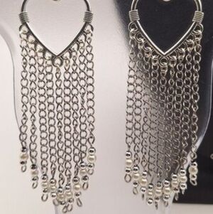 Dangling Heart & Faux Pearl Leverback Earrings